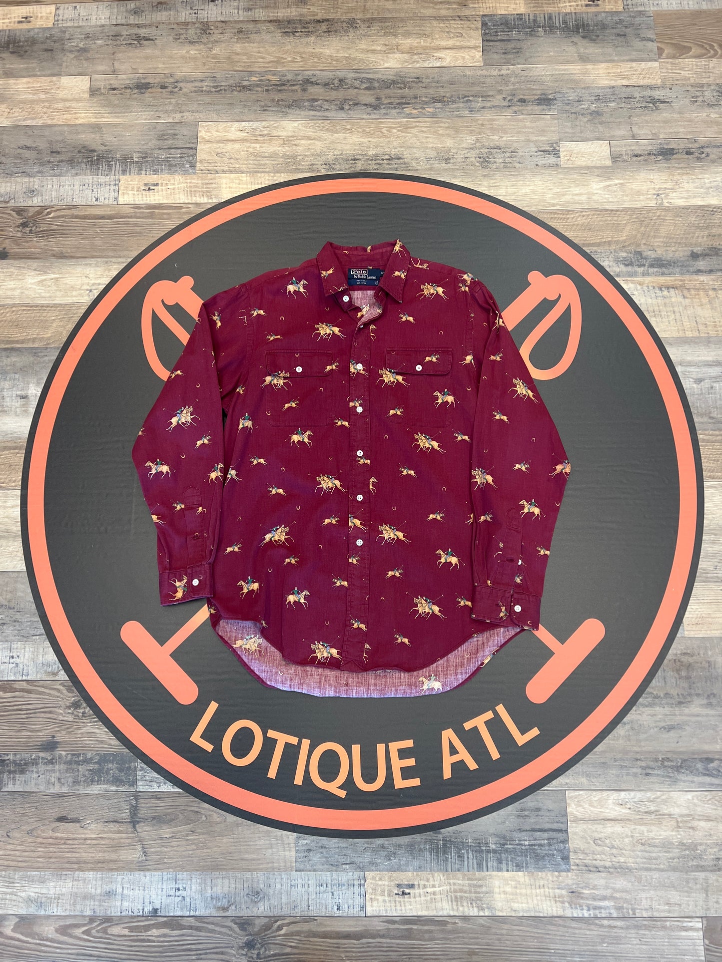 Polo equestrian button down burgundy Large