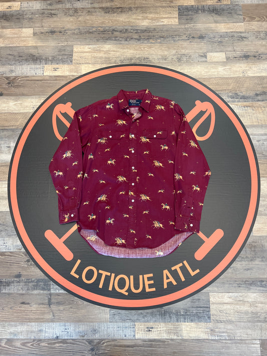 Polo equestrian button down burgundy Large