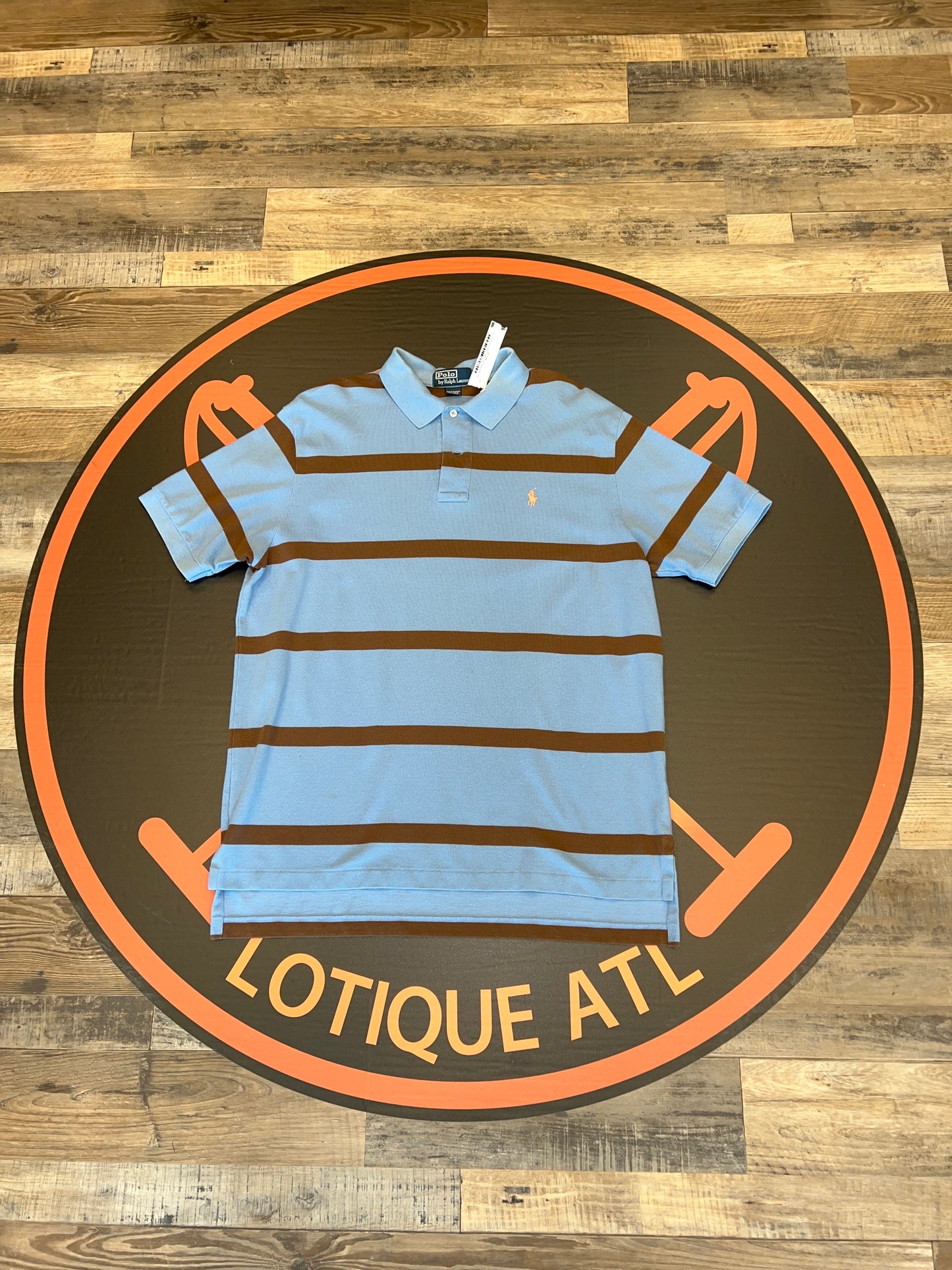 Polo light blue and brown stripe XL