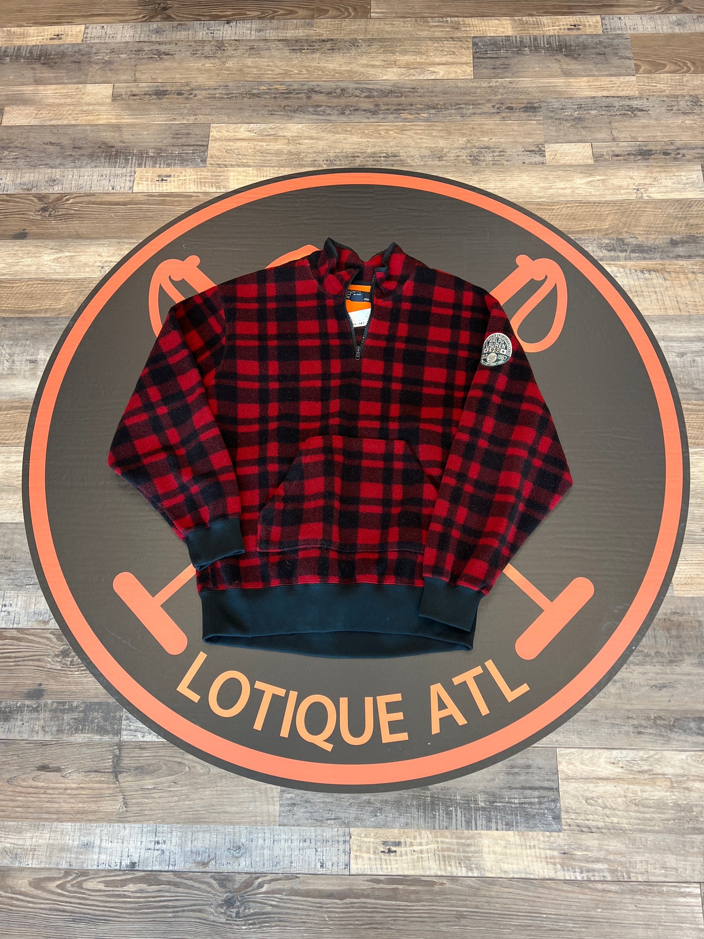 polo 1992 sportsman red plaid 1/4 zip Large