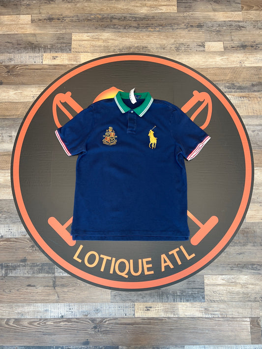 Polo Big pony rugby Blue Green collar Large