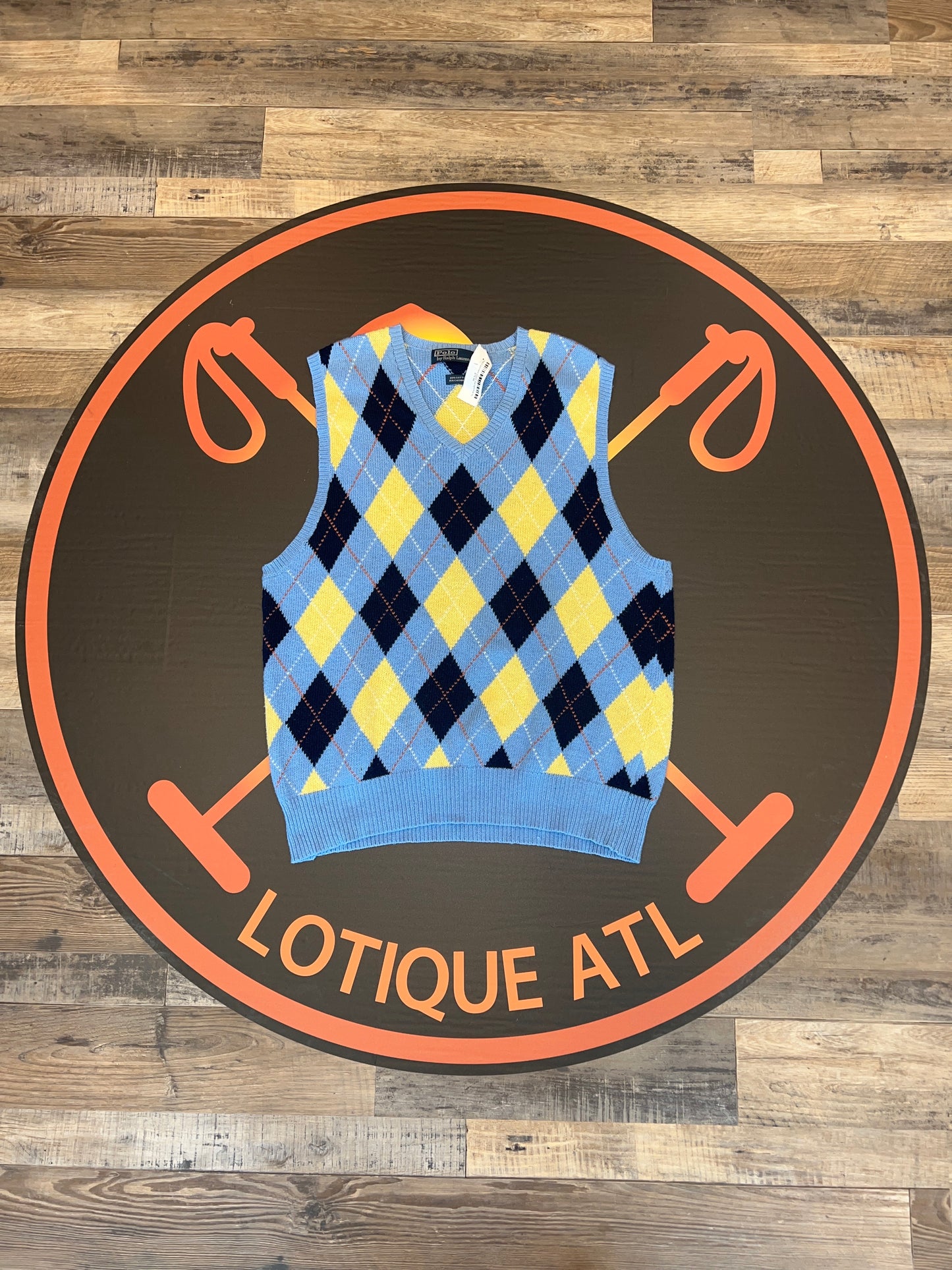 Polo Cashmere argyle vest light blue XL