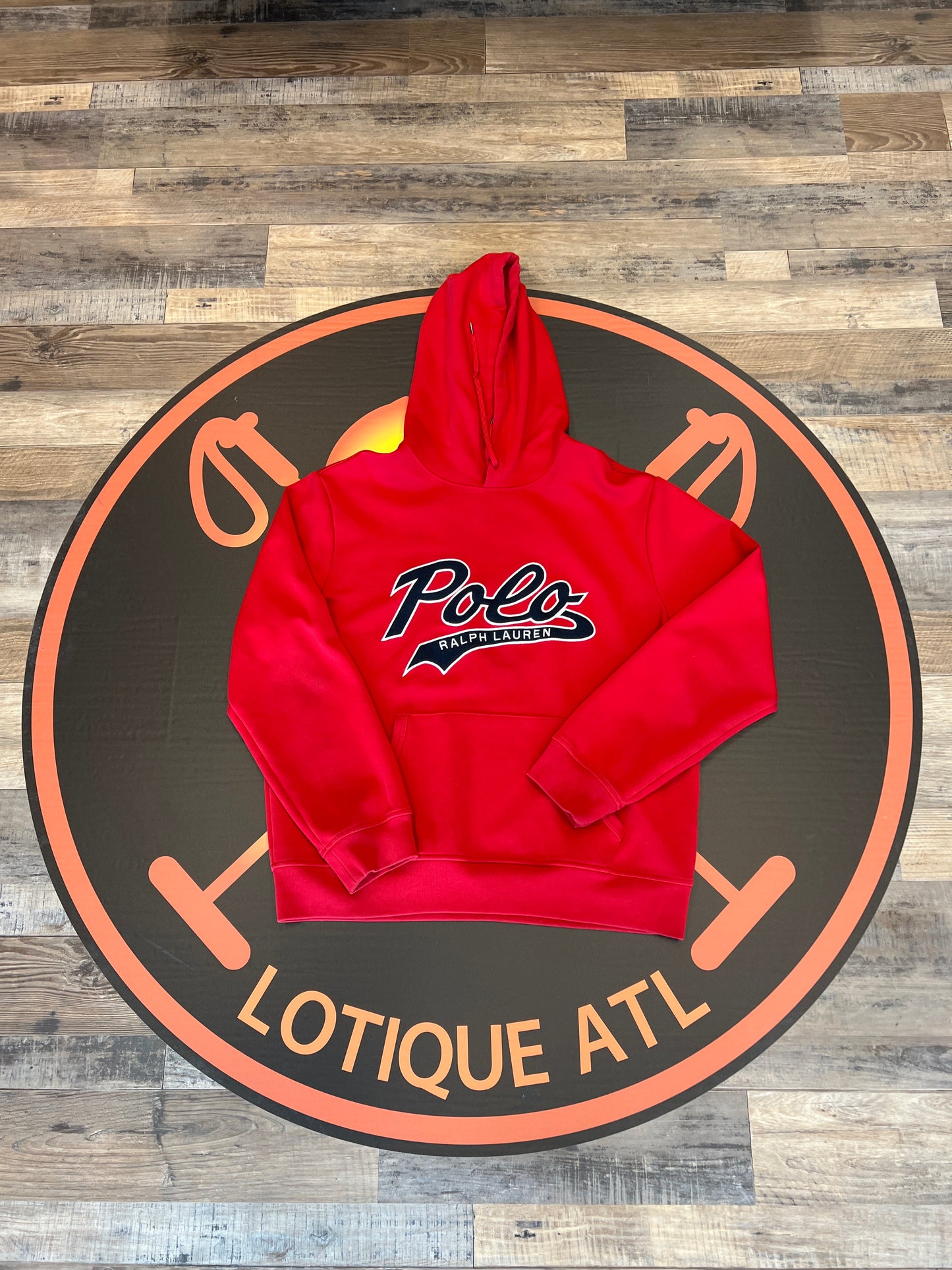 Polo script hoodie red large