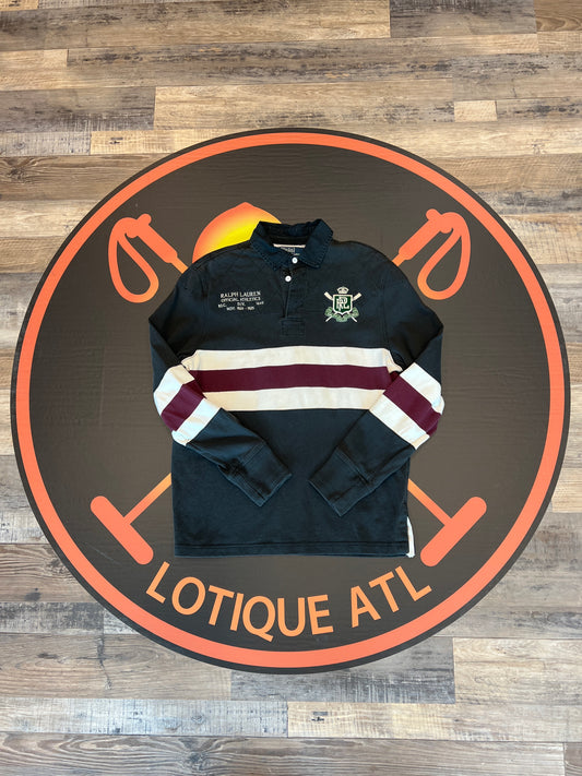 Polo athletic division rugby gray burgundy stripe medium