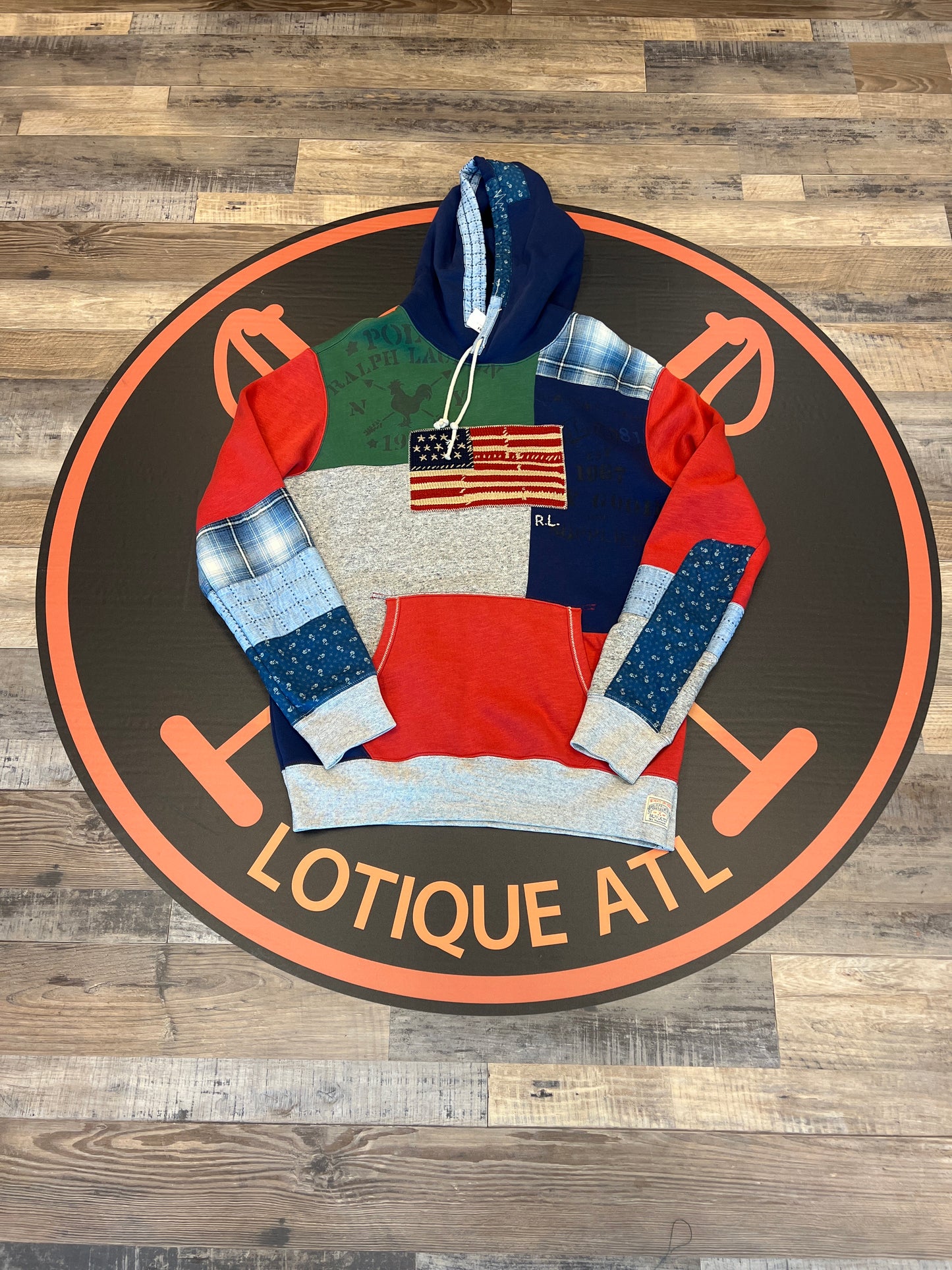 Polo country multicolor patchwork flag hoodie XL