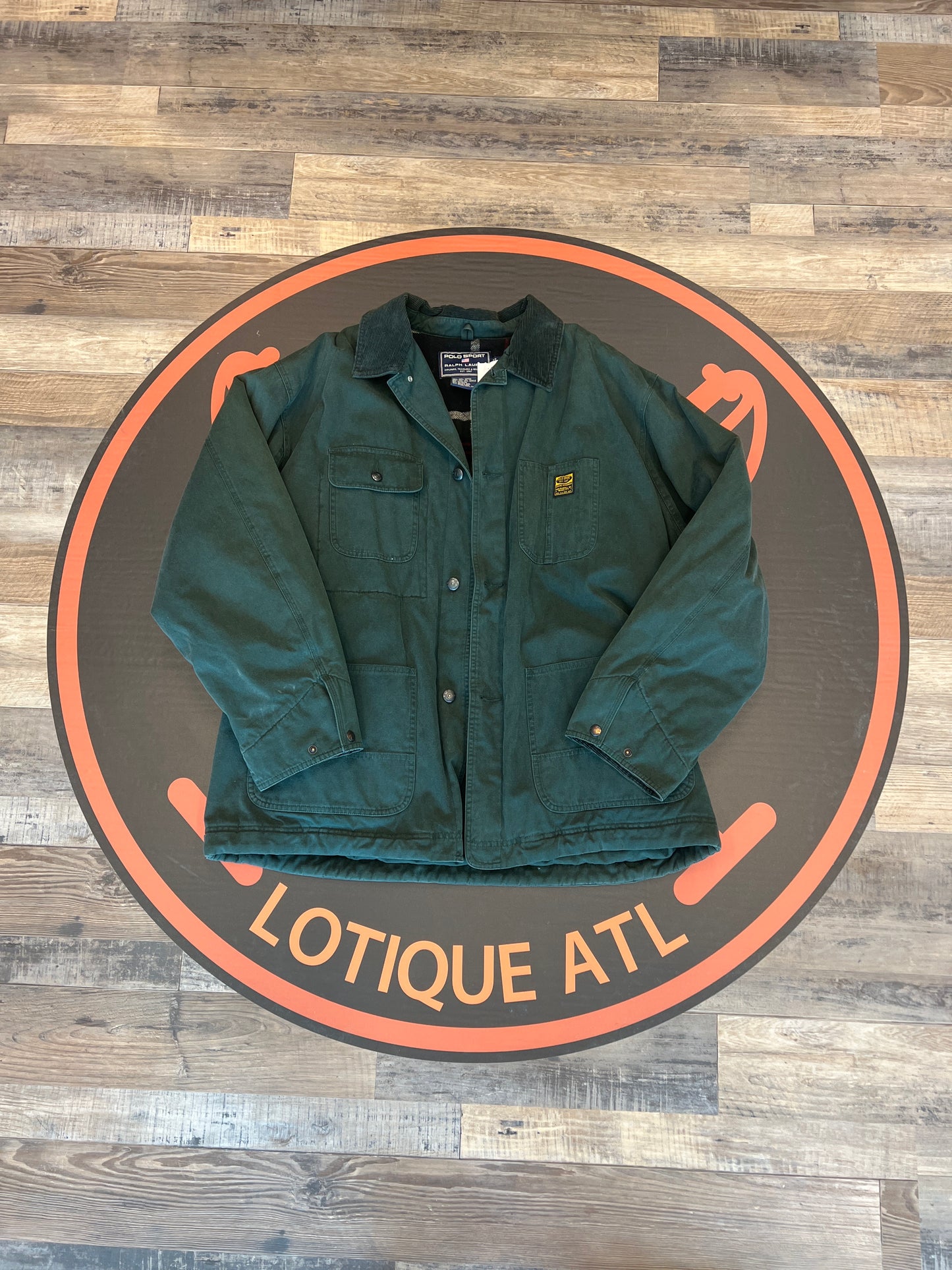 Vintage polo, sport workwear, jacket, green, XL