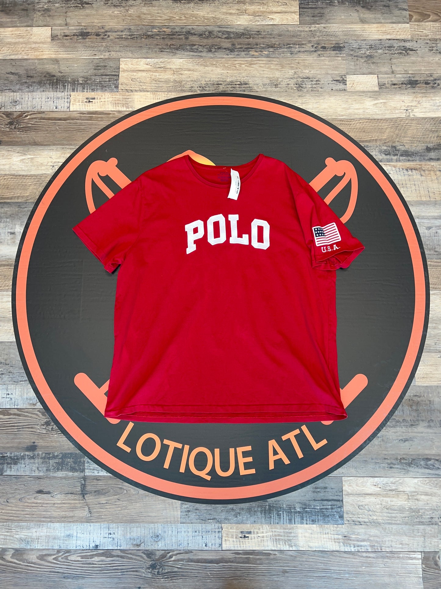 Polo Spellout flag patch t shirt red XXL