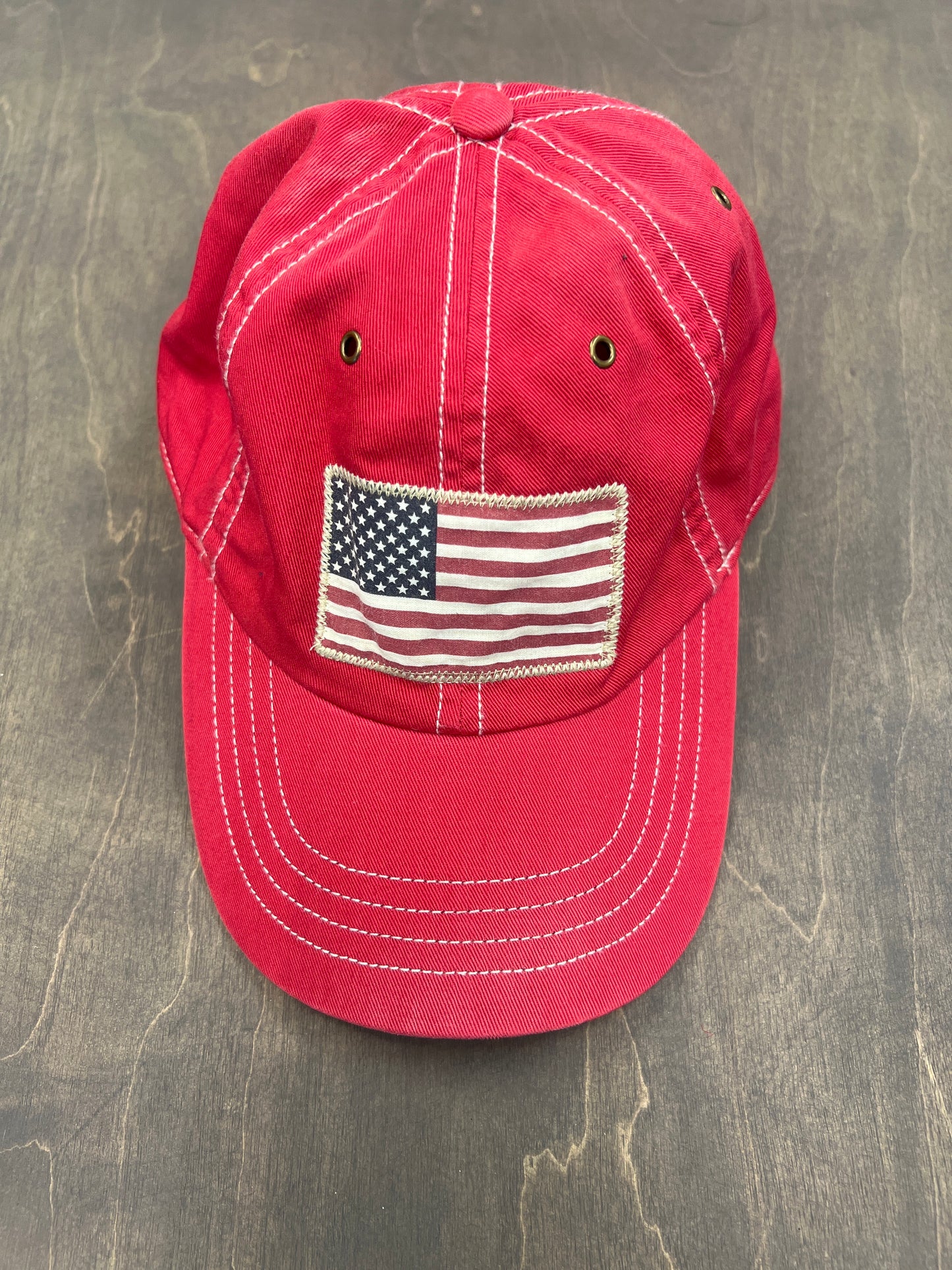 Polo flag hat red tan stitch