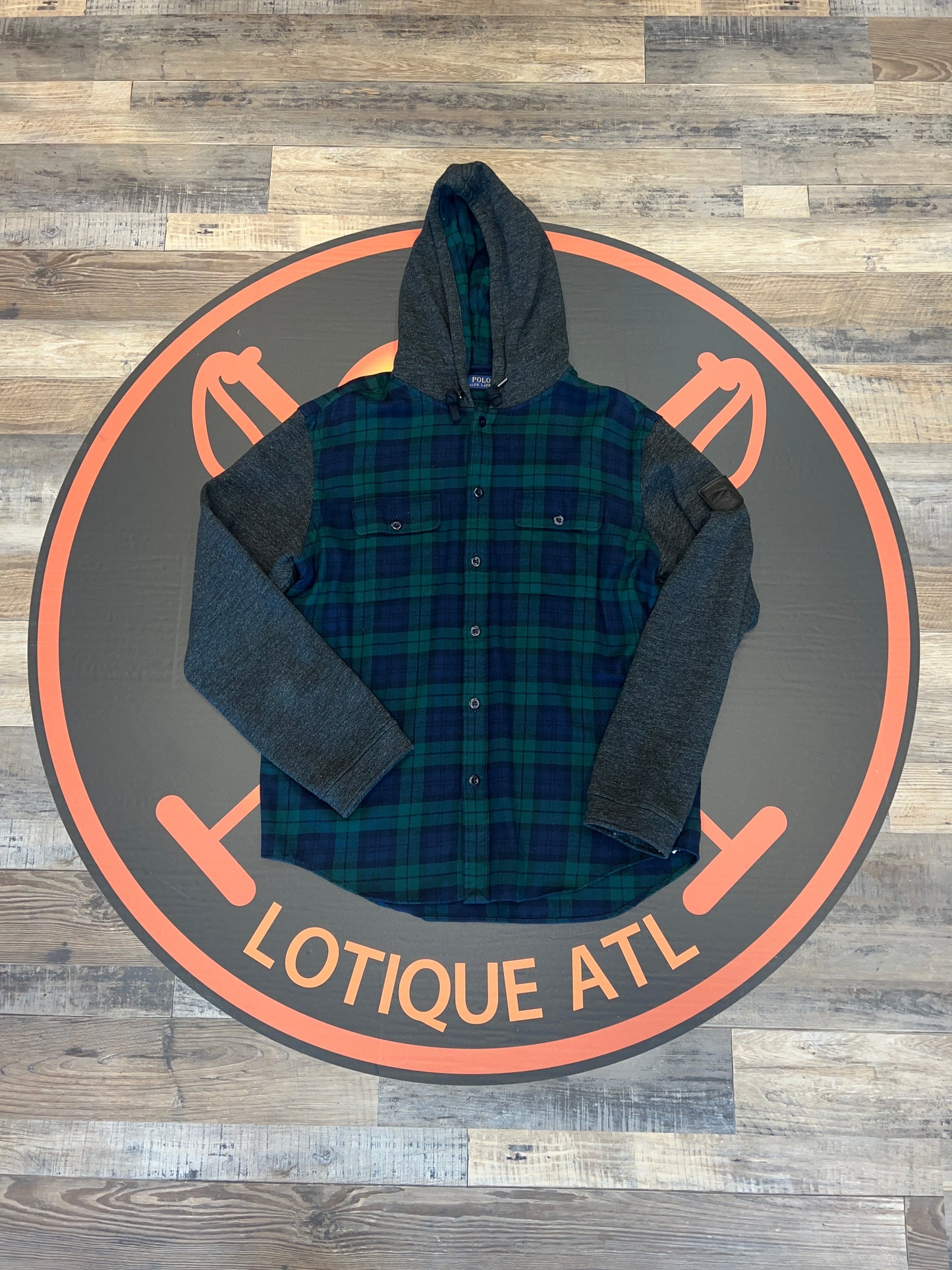 Polo Flip ski hybrid button-down hoodie green plaid large