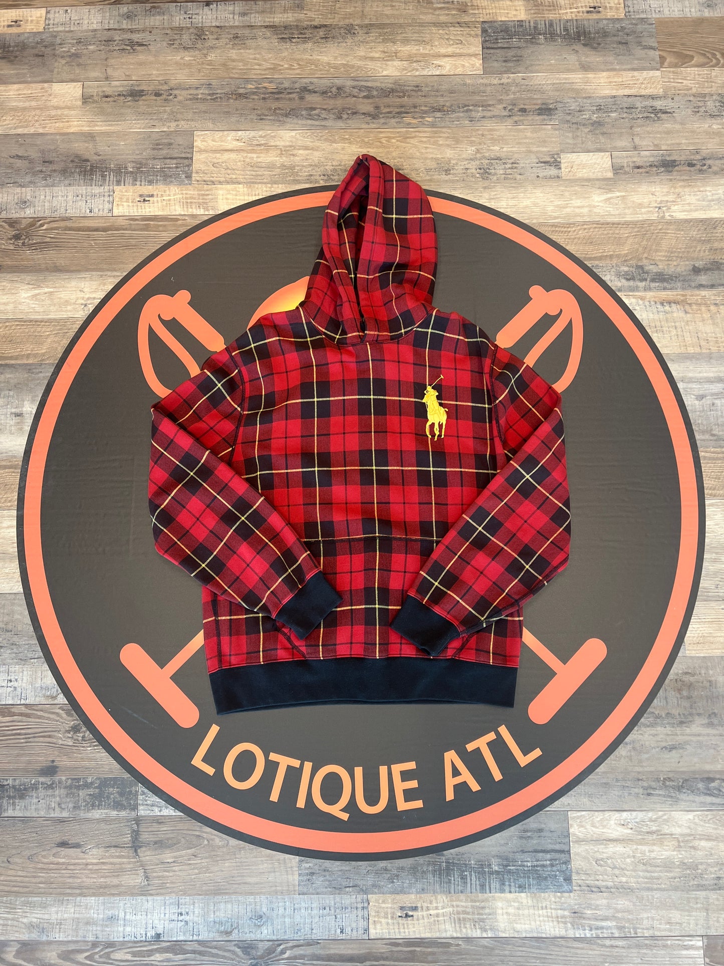 Polo big pony red plaid hoodie, XL